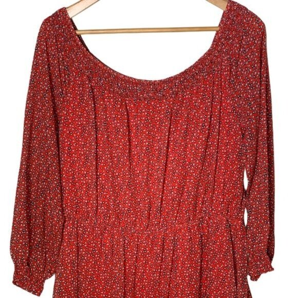 ECI Women’s XL Red Boho Peasant Sheath Dress Long Sleeve Casual Work - Picture 7 of 13